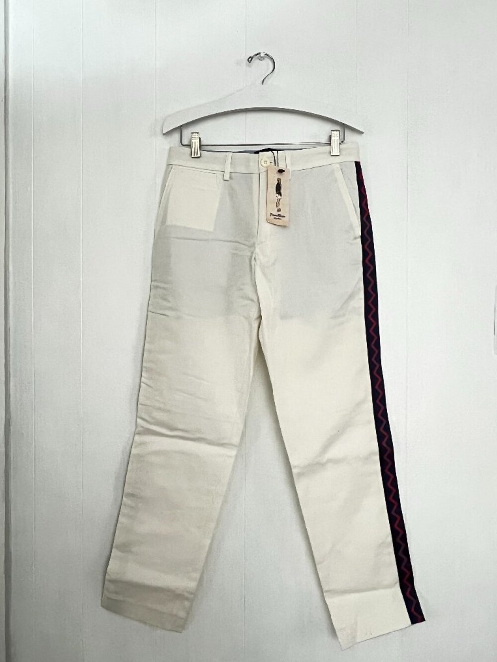 Rowing Blazers - Mens 'Chevron Striped' Sides Khaki Pants White Cotton Size 28